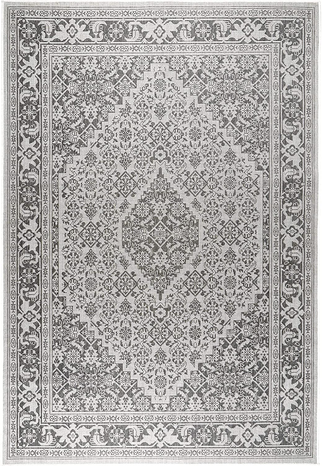 Dahlia Black Grey Indoor/Outdoor Area Rug - UV/Weather Resistant