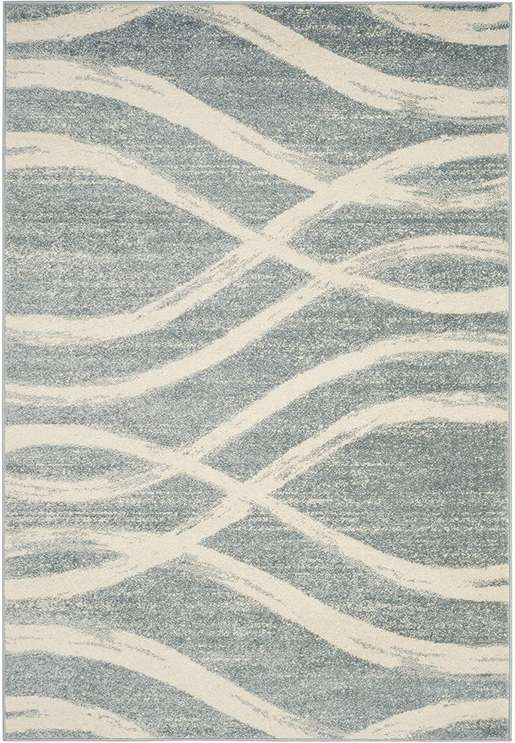 Modern Wave Distressed Area Rug, Cream / Slate