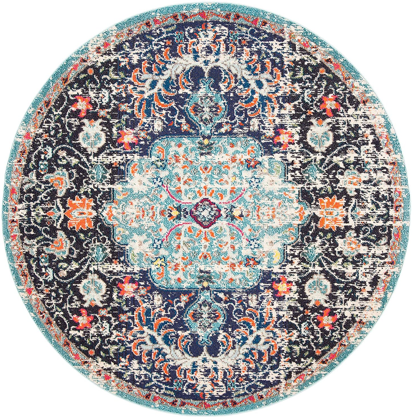 Boho Chic Vintage Medallion Distressed Area Rug Black/Teal