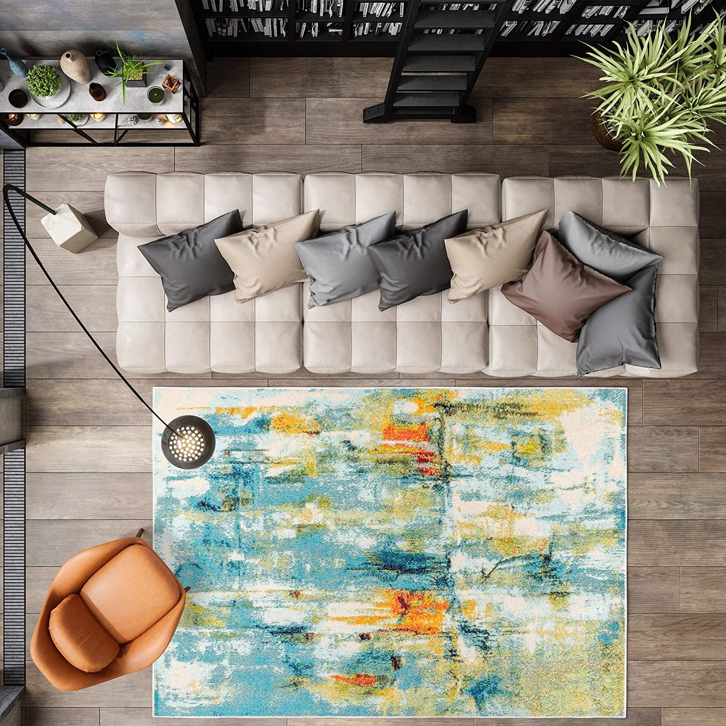 Contemporary POP Modern Abstract Waterfall Blue/Cream Area Rug