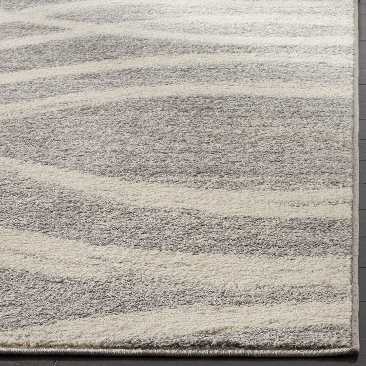 Modern Wave Distressed Soft Area Rug, Grey / Cream