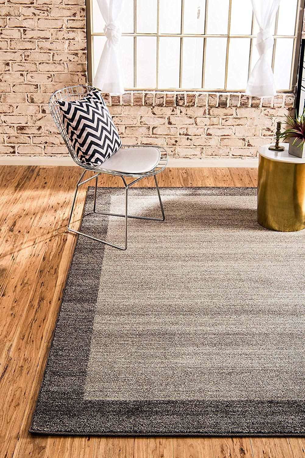 Contemporary Bordered Soft Light Brown Area Rug