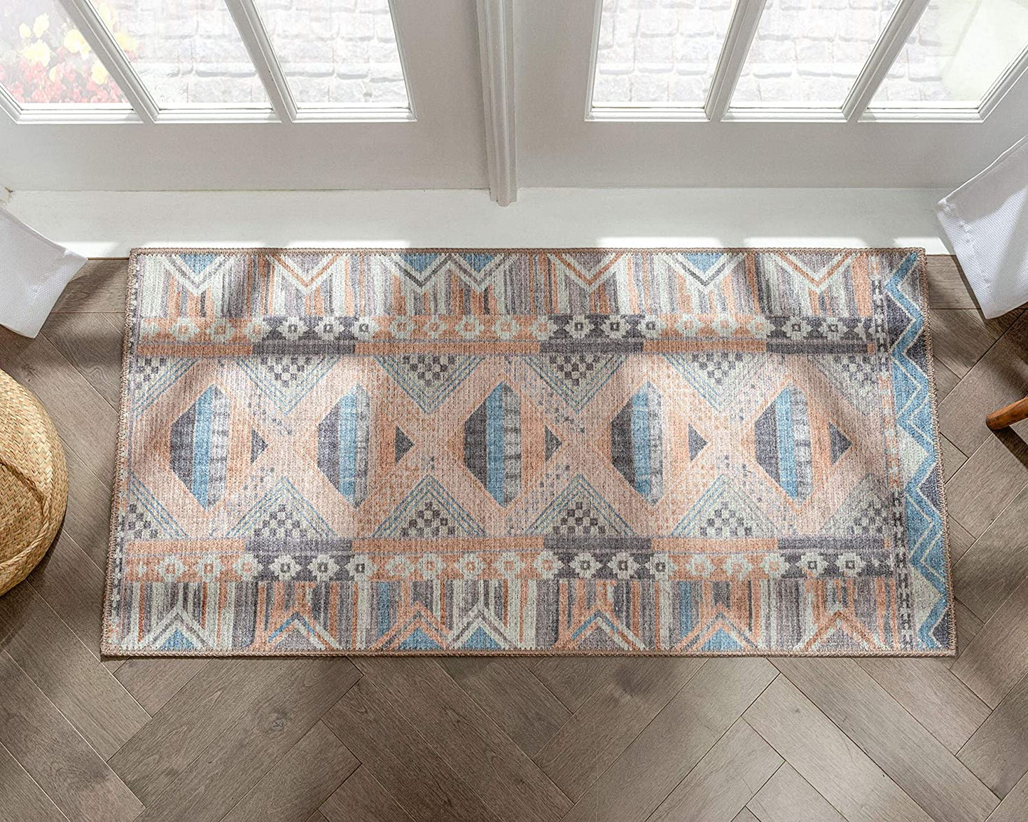 Boron Pink Machine Washable Vintage Distressed Area Rug