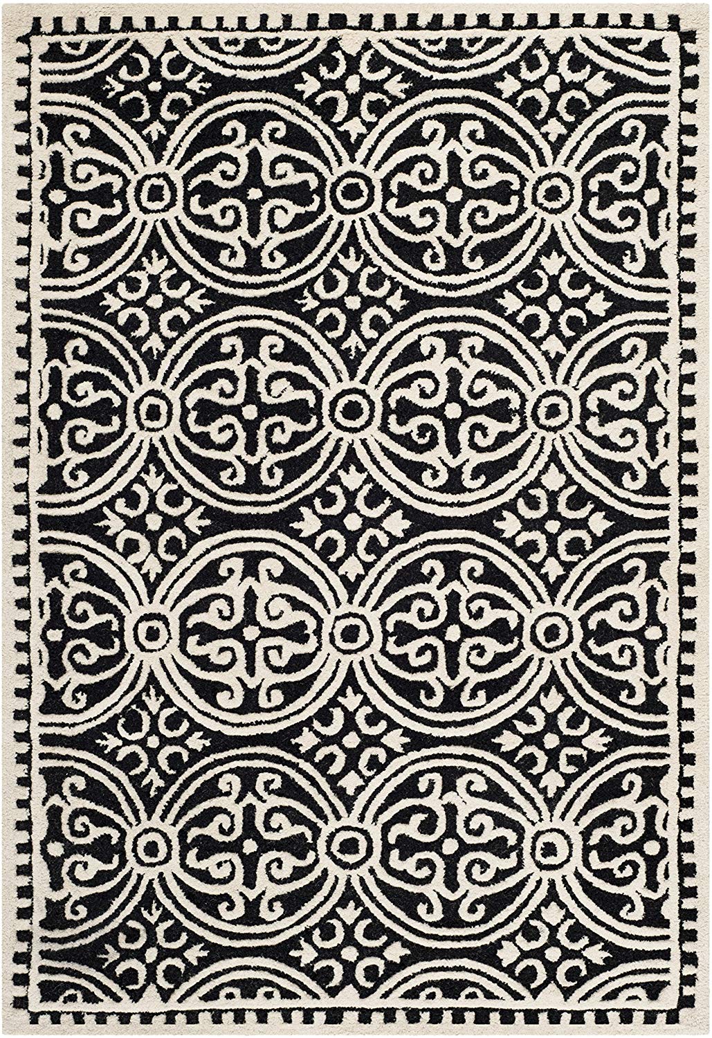 Handcrafted Geometric Black ivory Premium Wool Soft Area Rug