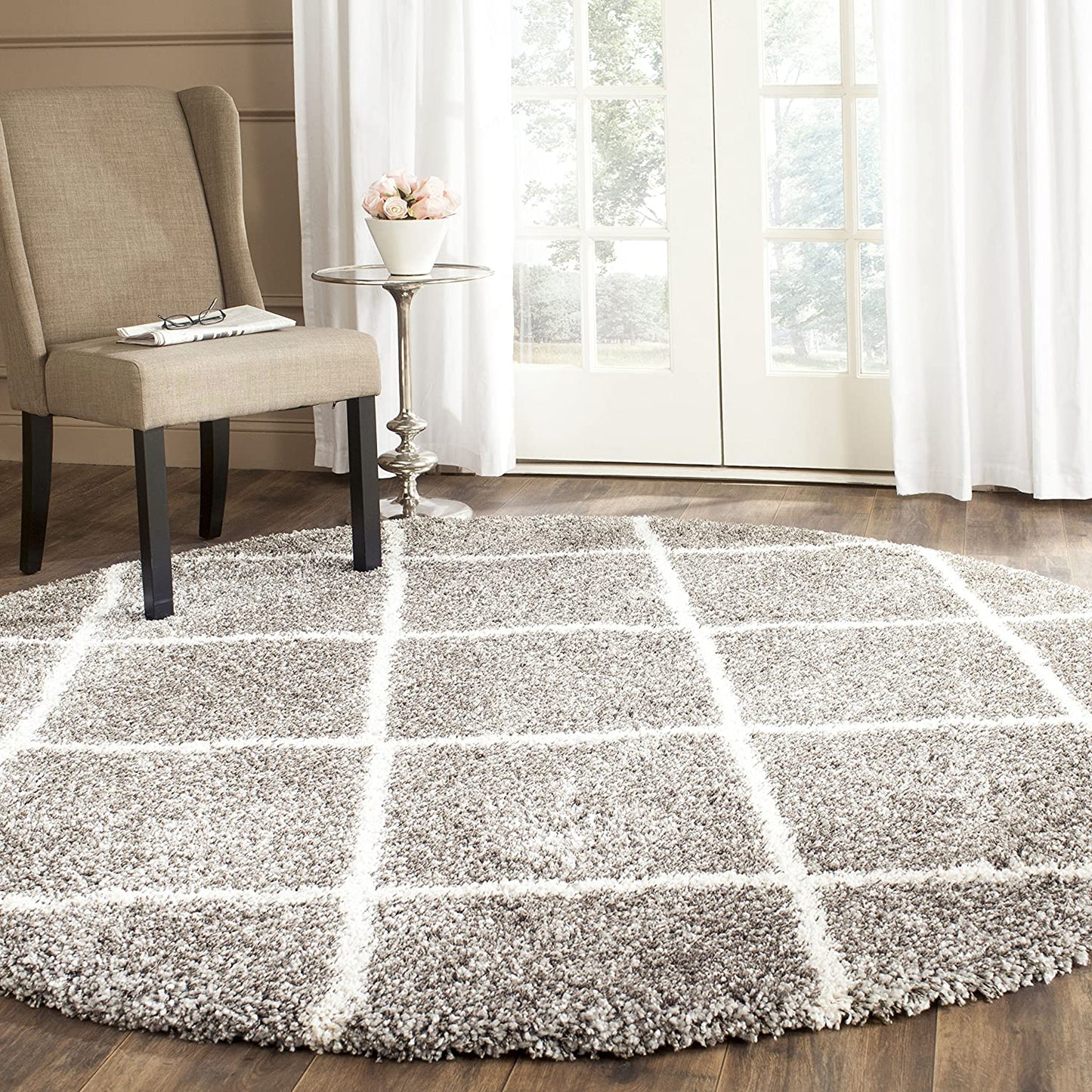 Diamond Trellis Grey/Ivory Soft Plush Area Rug 2-inch Thick
