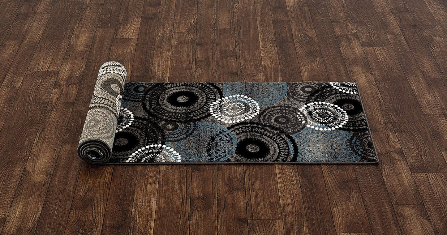Contemporary Circles Gray/Grey Blue White Black Area Rug