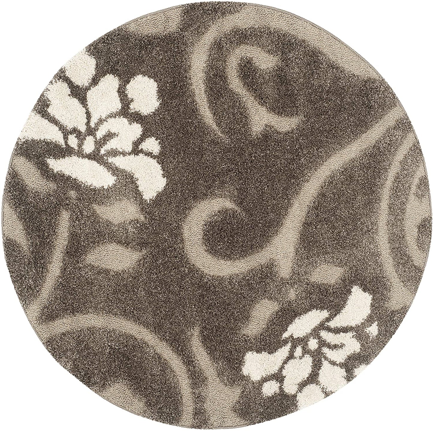 Smoke and Beige Floral Shag Area Rug