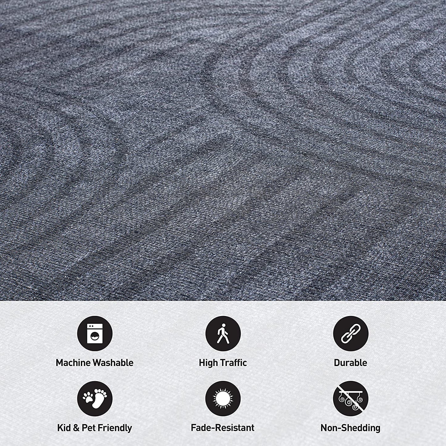 Contemporary Lines Plaid Stain Resistant Flat Weave Eco Friendly Premium Recycled Machine Washable Area Rug 7'7"x9'6" Dark Gray