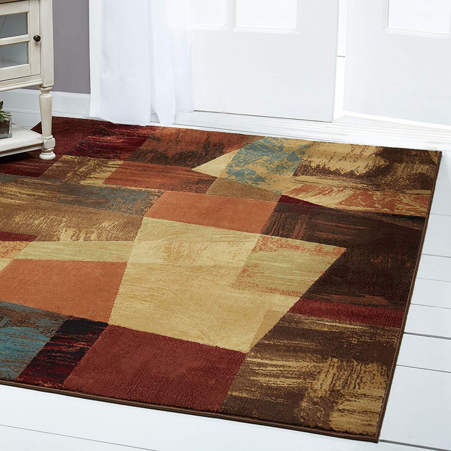 Contemporary Geometric Brown Beige Orange Soft Area Rugs