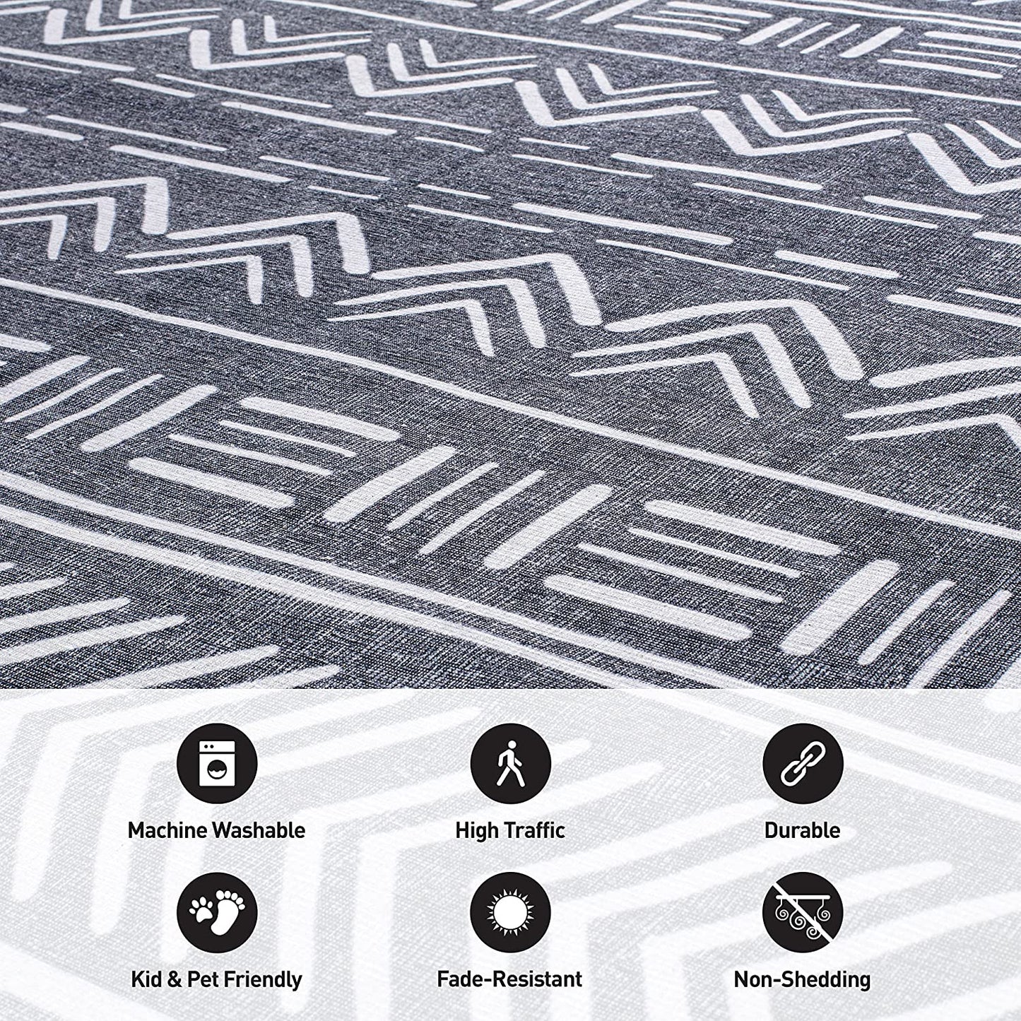 Contemporary Geometric Bohemian Stain Resistant Flat Weave Eco Friendly Premium Recycled Machine Washable Area Rug 3'3"x5' Dark Gray