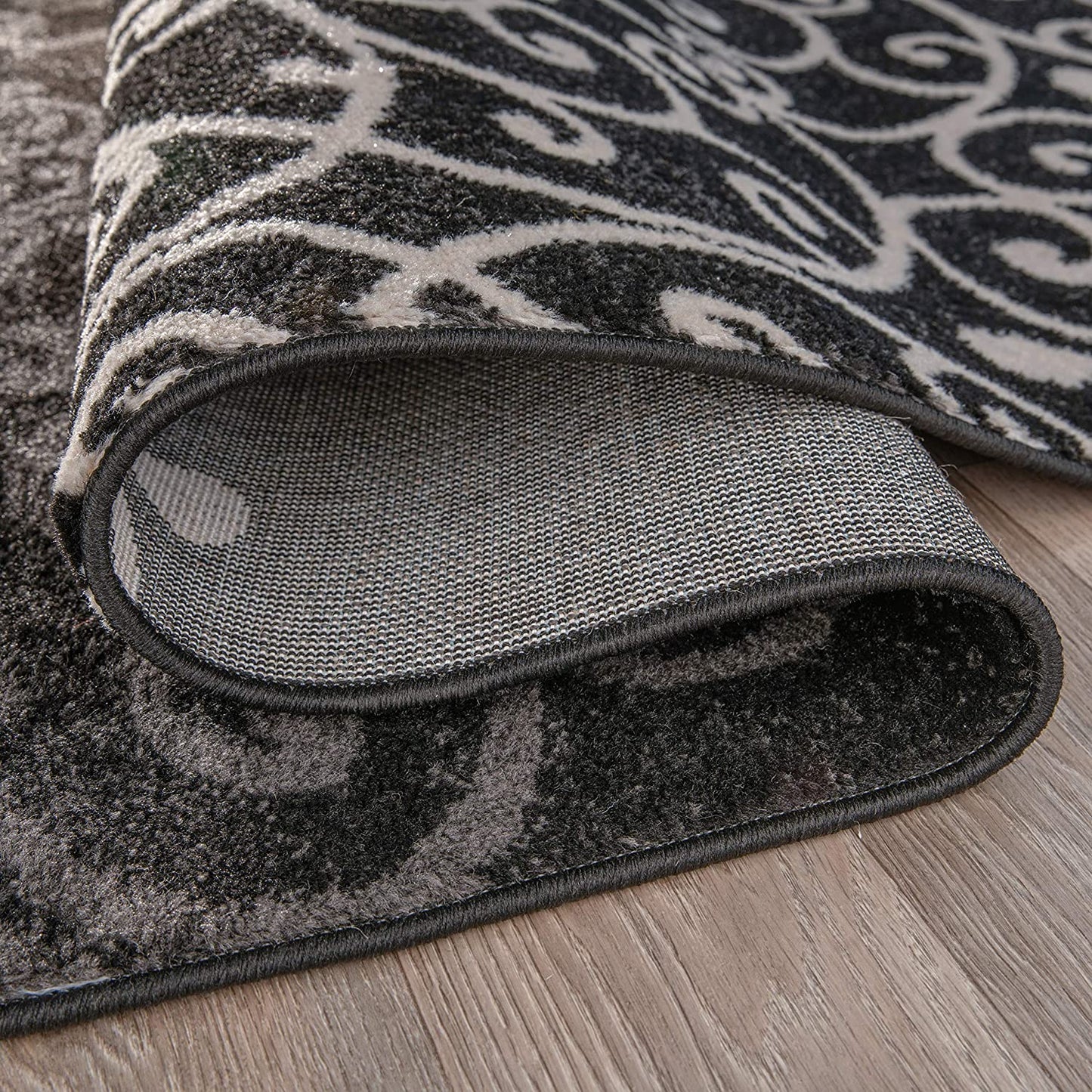 Contemporary Modern Floral Area Rug Black