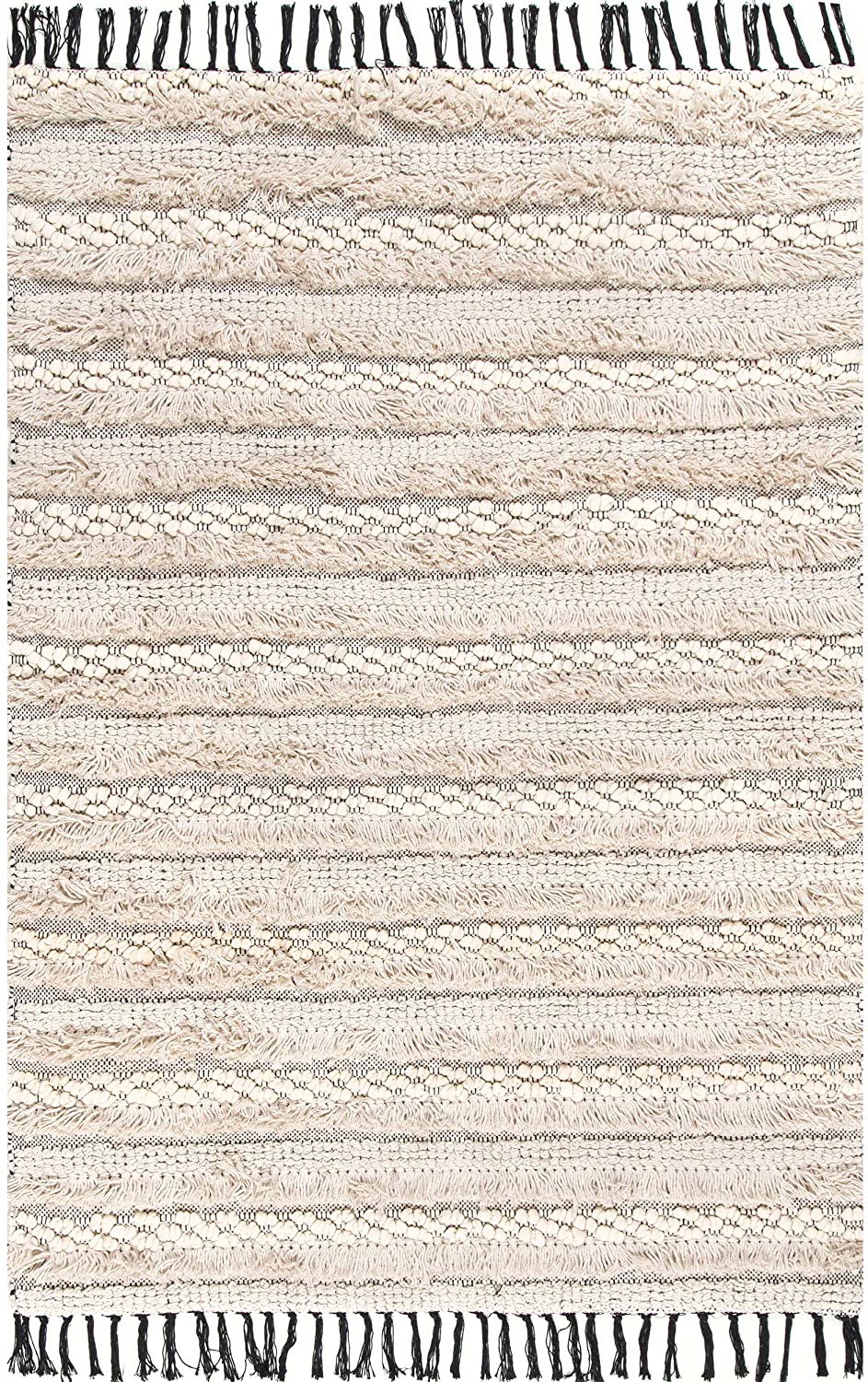 Emerita Tassel Shag Area Rug, Beige