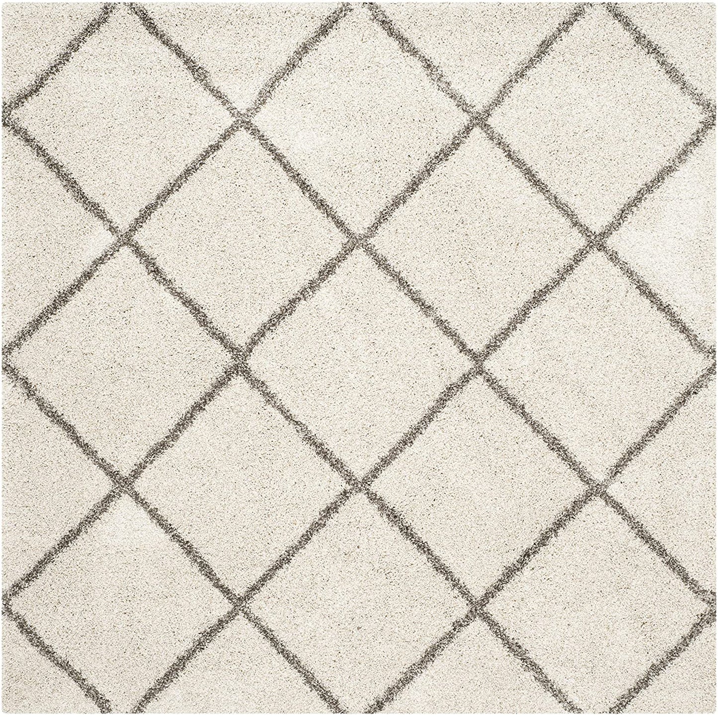 Diamond Trellis Ivory/Grey Soft Plush Area Rug 2-inch Thick