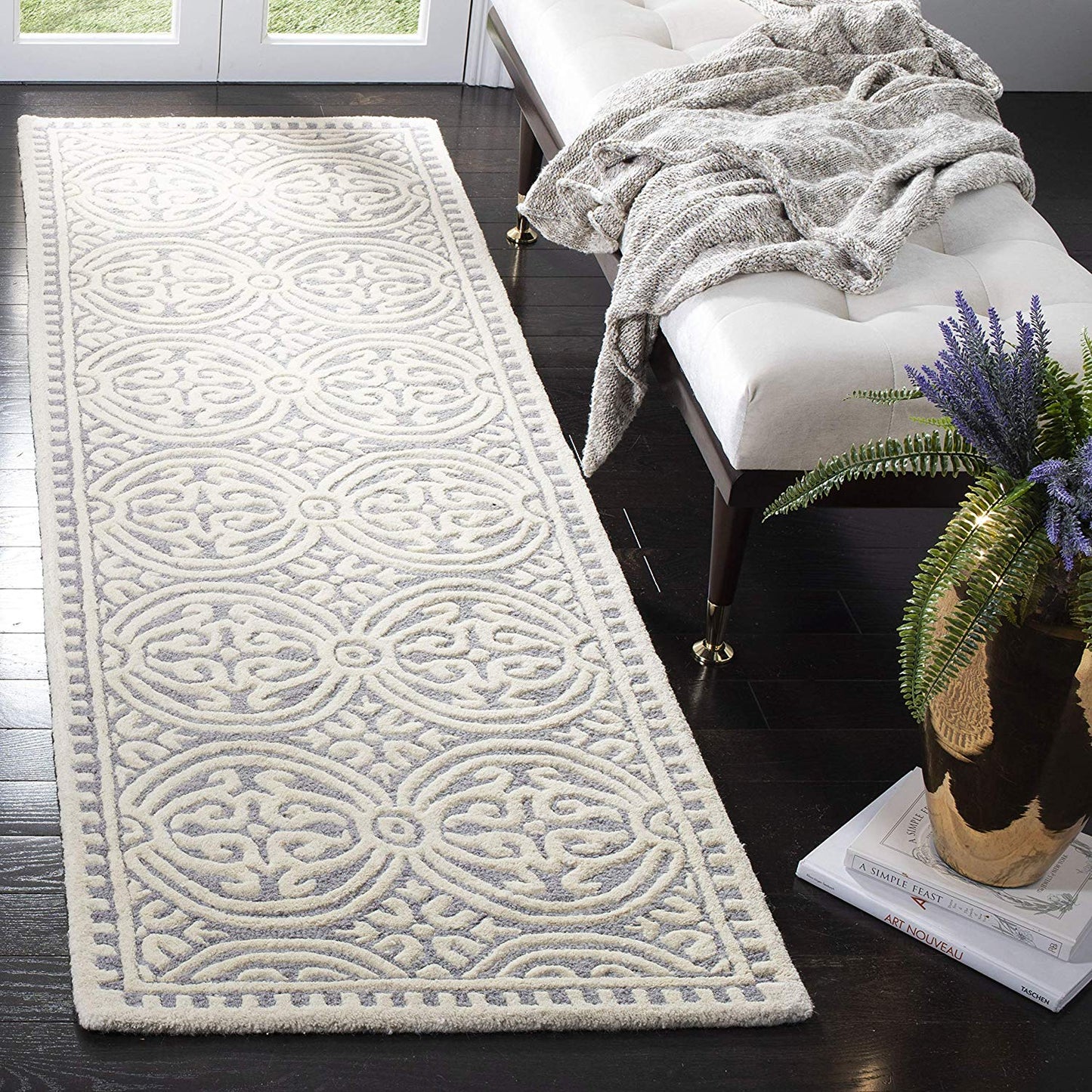 Handcrafted Geometric Light Blue Ivory Premium Wool Soft Area Rug