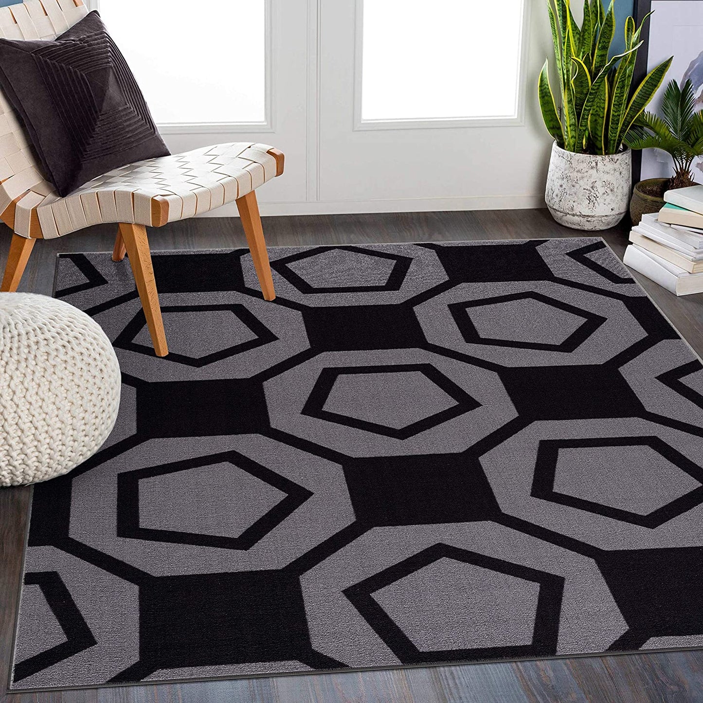Modern Geometric Stripe Area Rug - Non Slip