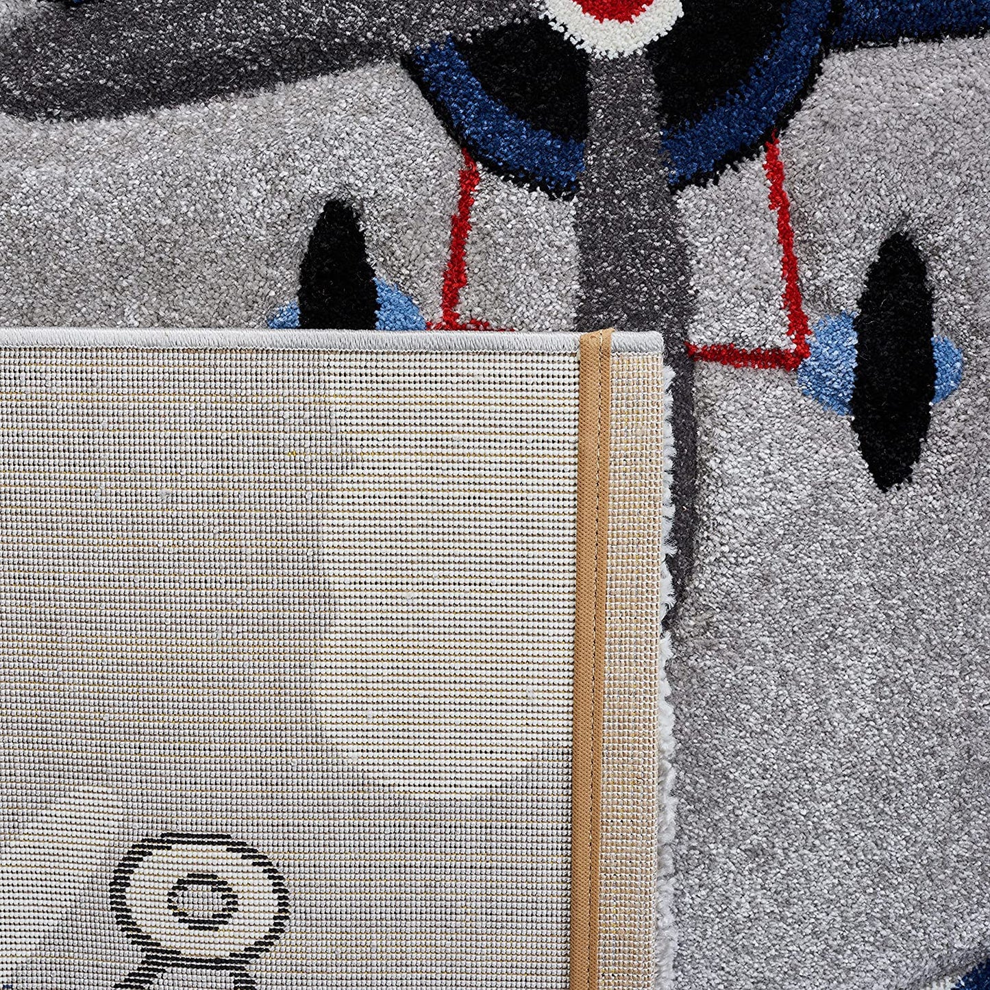 Carousel Kids Collection Airplane Hot Air Balloon Non-Shedding Area Rug Light Grey/Red