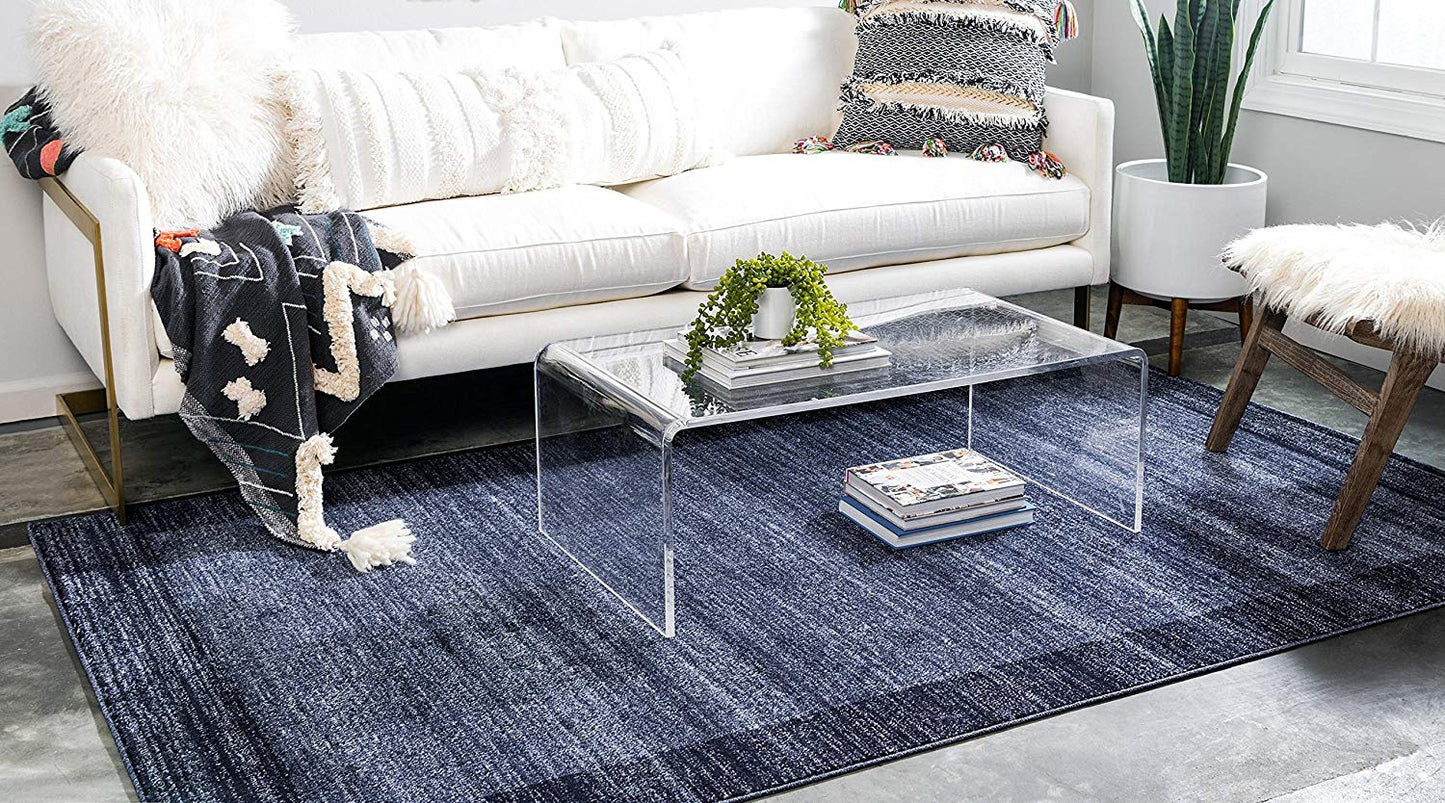 Contemporary Bordered Soft Navy Blue Area Rug