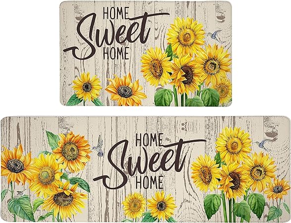 2 Pieces Anti-Fatigue Non-Slip Comfort Standing Kitchen Rugs 17.3x28+17.3x47 Black