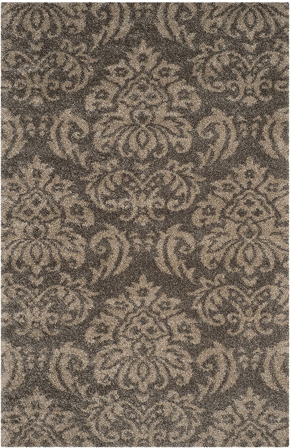 Damask Plush 1.2-inch Thick Shag Area Rug, Smoke / Beige
