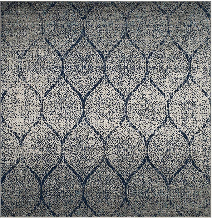Geometric Trellis Distressed Navy/Silver Soft Area Rug