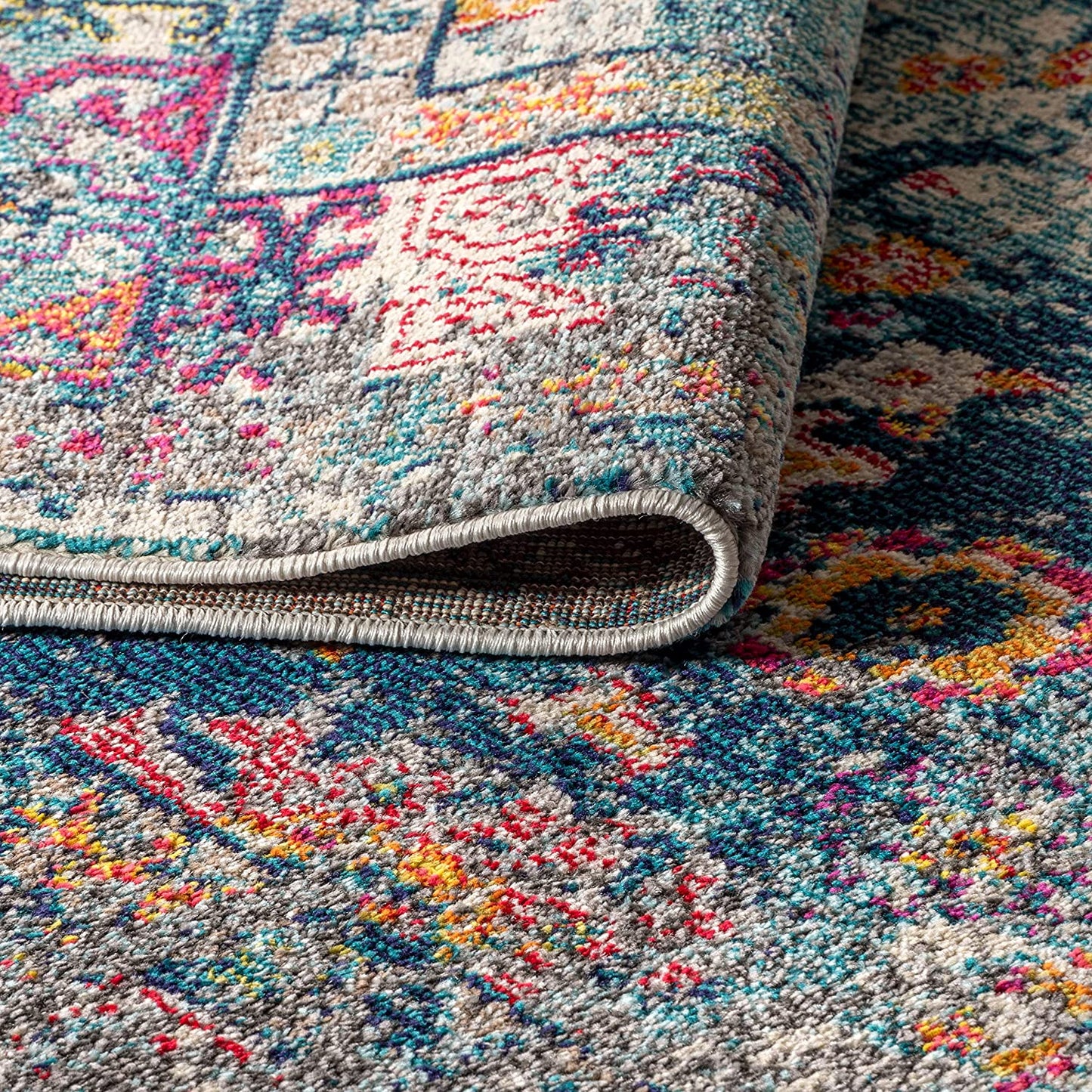 Bohemian FLAIR Boho Vintage Faded Navy/Cream Soft Area Rug,