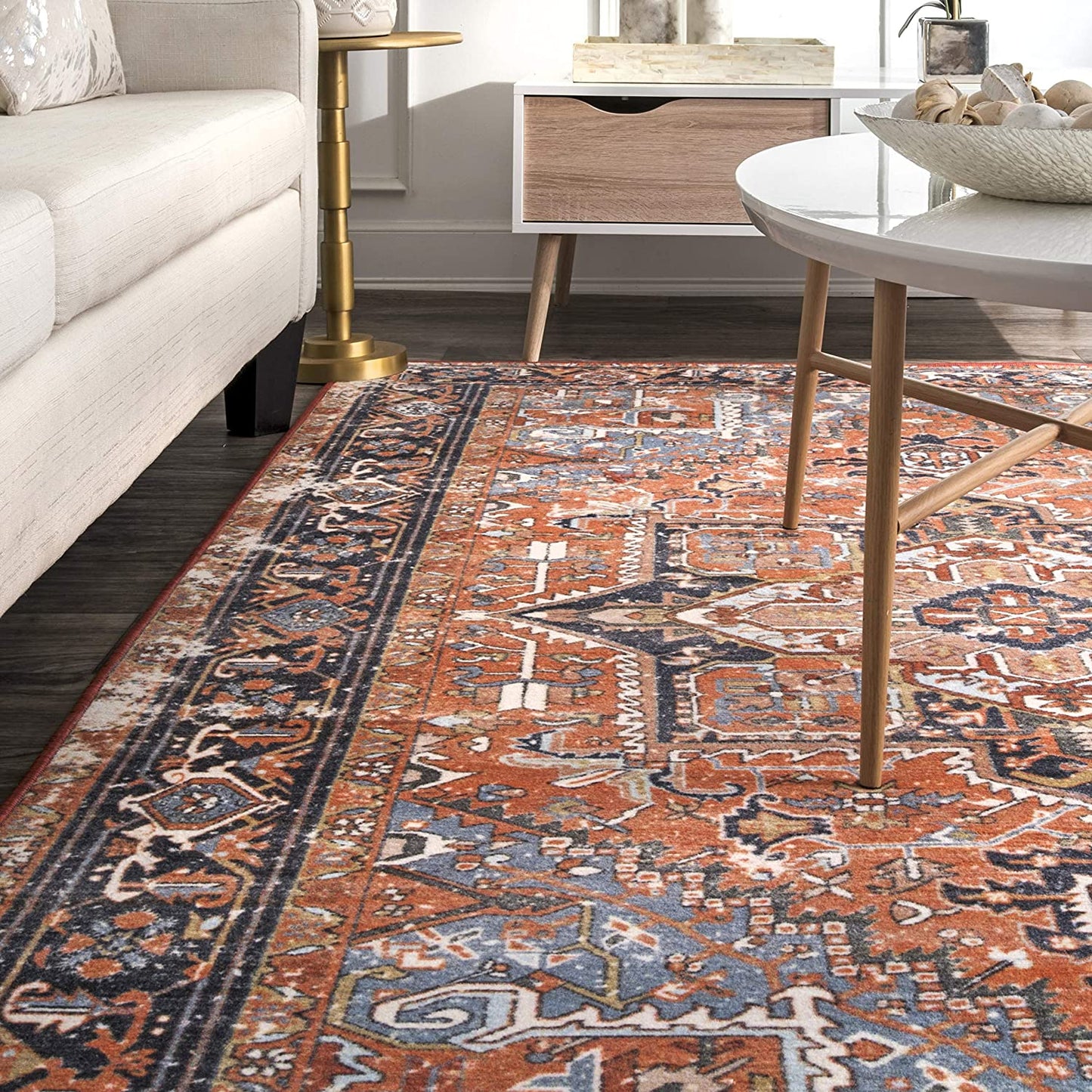 Florence Vintage Persian Area Rug, Rust