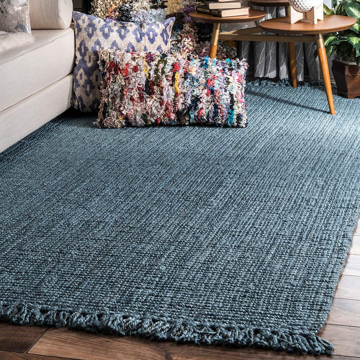 Chunky Loop Blue Jute Rug - Multiple sizes available