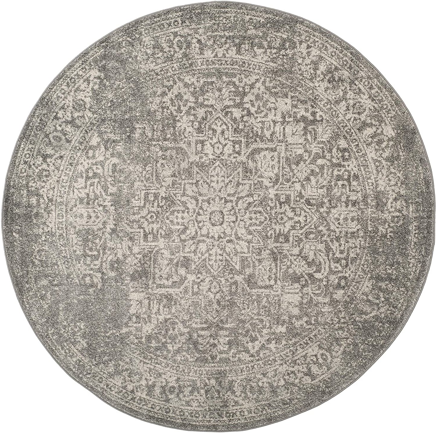 Vintage Oriental Silver and Ivory Square Area Rug
