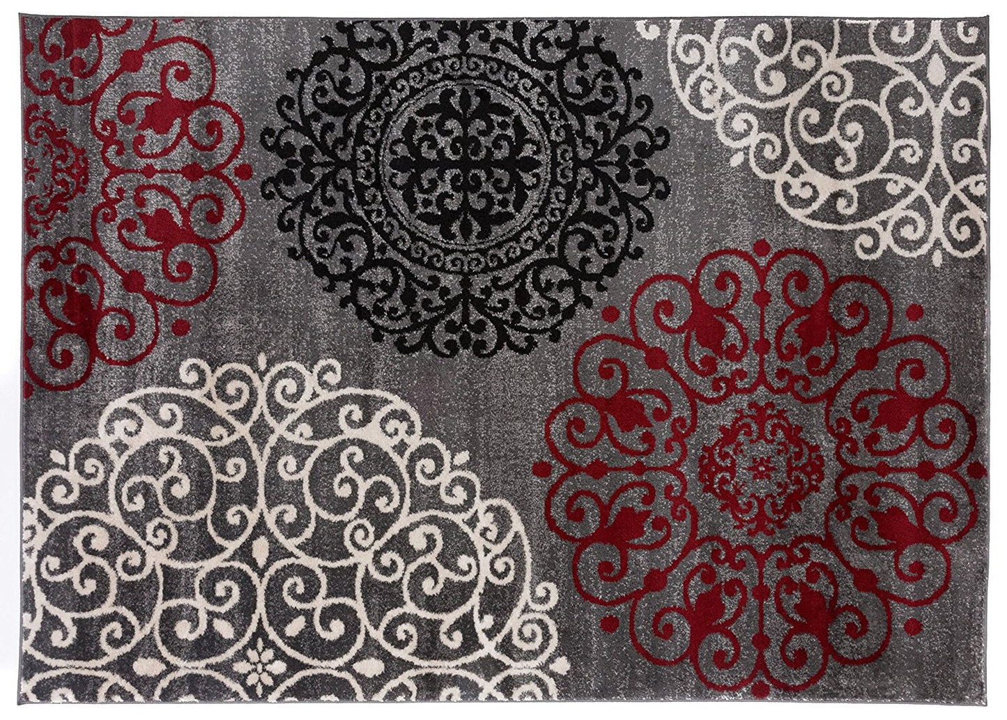 Floral Gray White Red Area Rugs