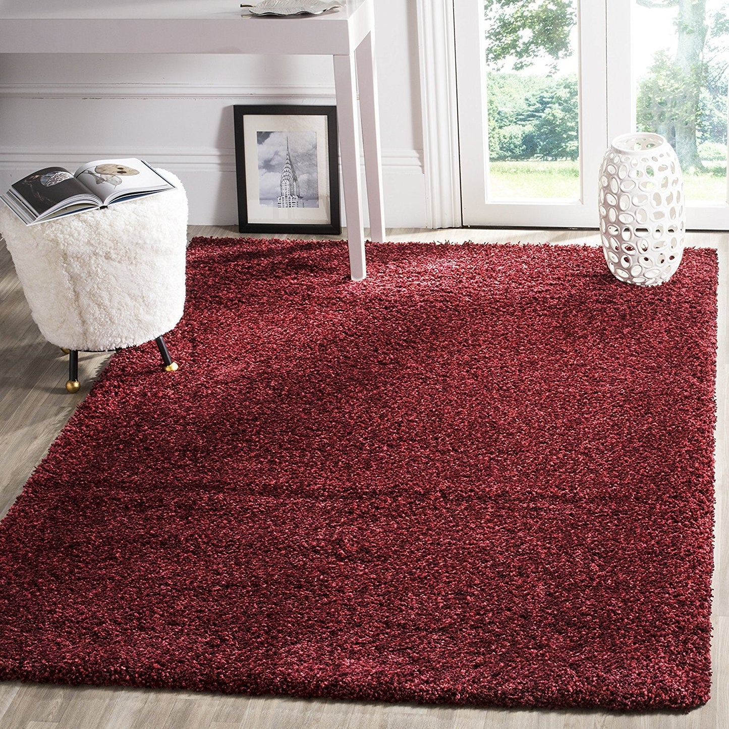 Cozy Soft Thick Maroon Shag Area Rug 2-inch Pile Height