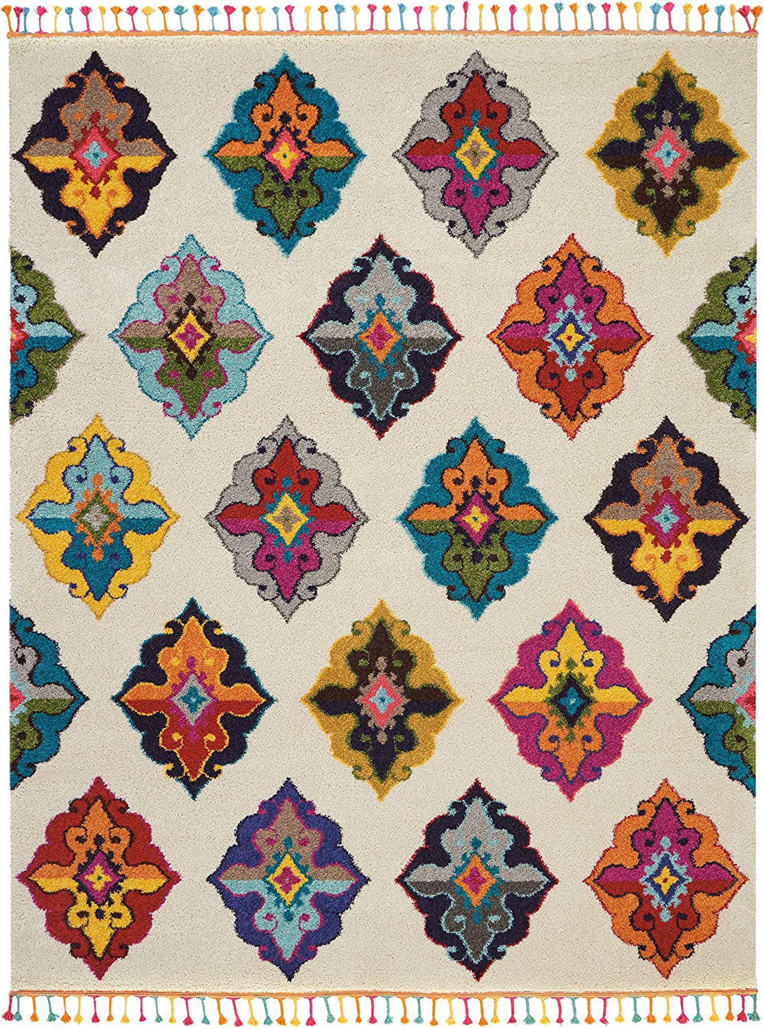 Moroccan Casbah Plush Ivory/Multicolor Shag Area Rug