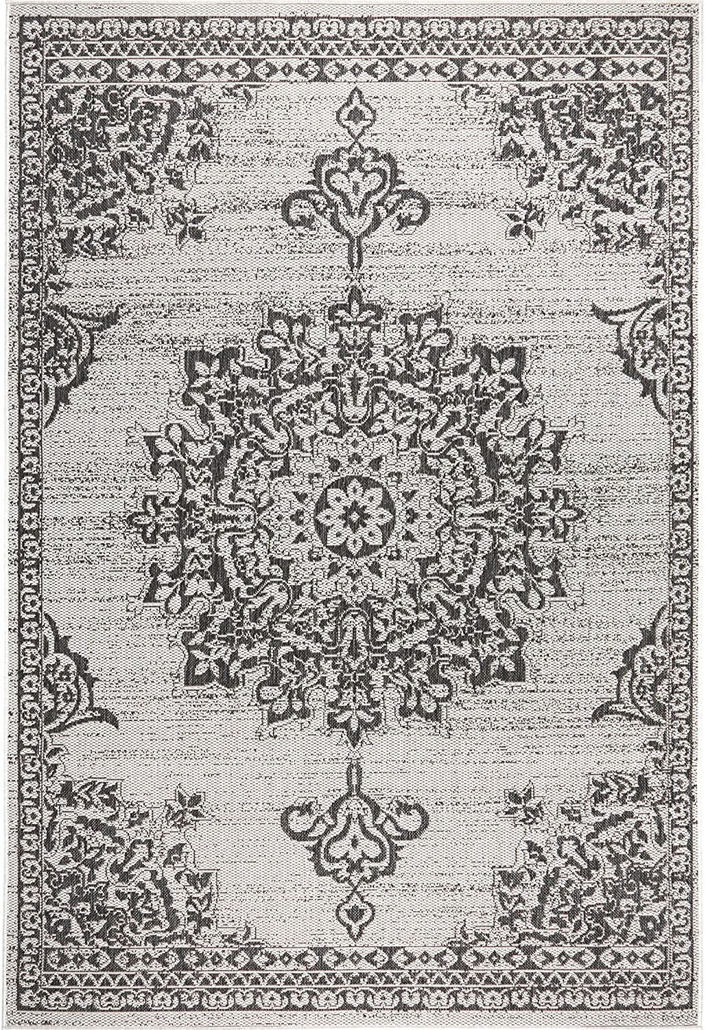 Black Grey Indoor/Outdoor Area Rug - UV/Weather Resistant
