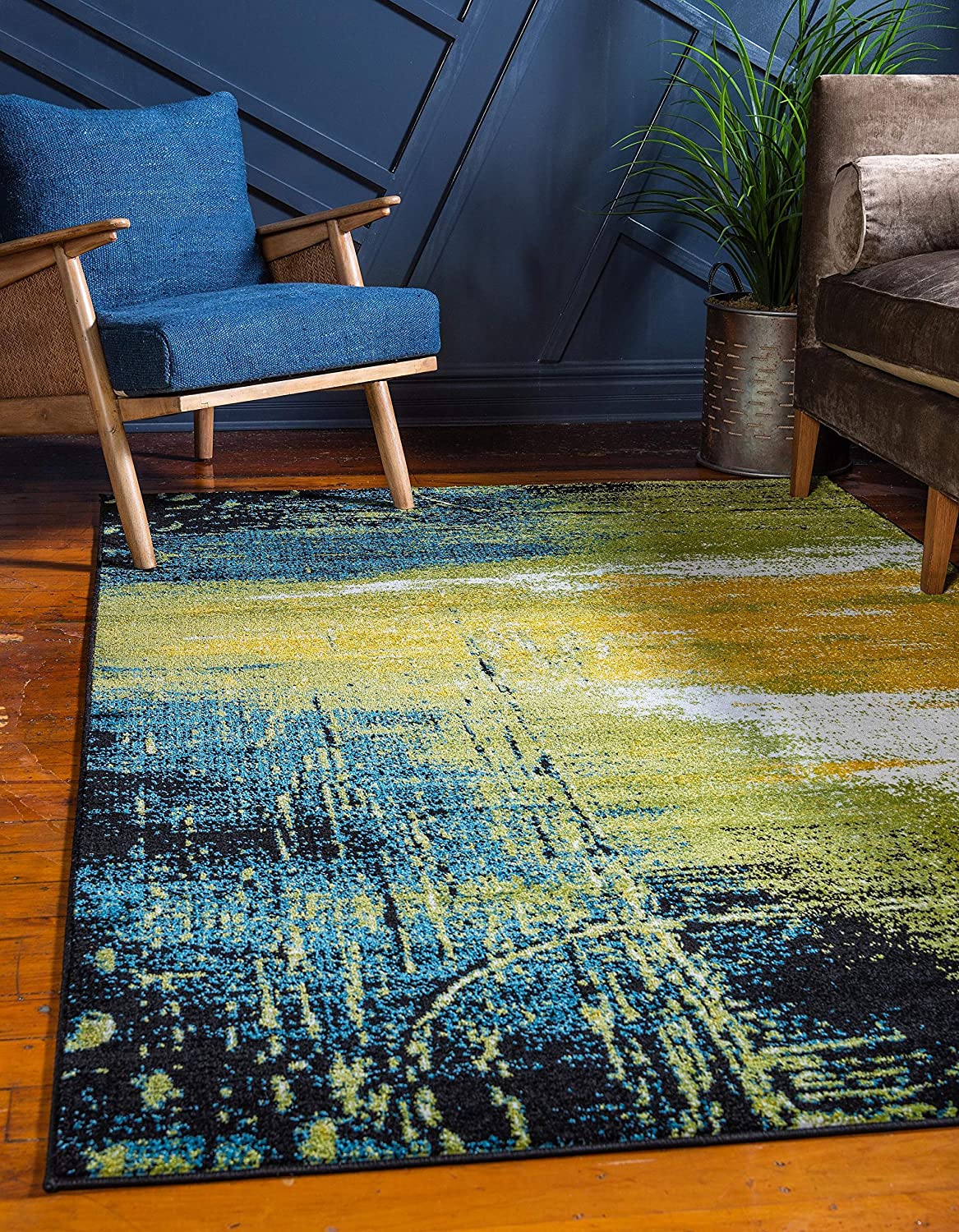 Lyon Collection Modern Abstract Area Rug, Light Green/Blue