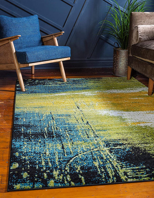 Lyon Collection Modern Abstract Area Rug, Light Green/Blue