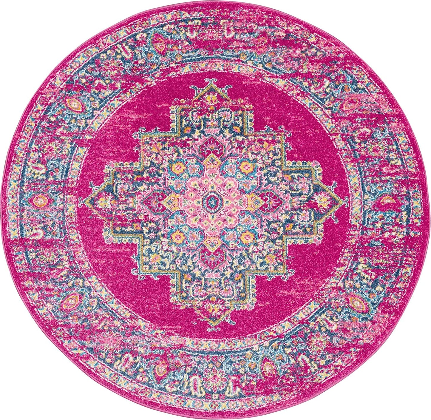 Medallion Distressed Blue Magenta Soft Area Rug