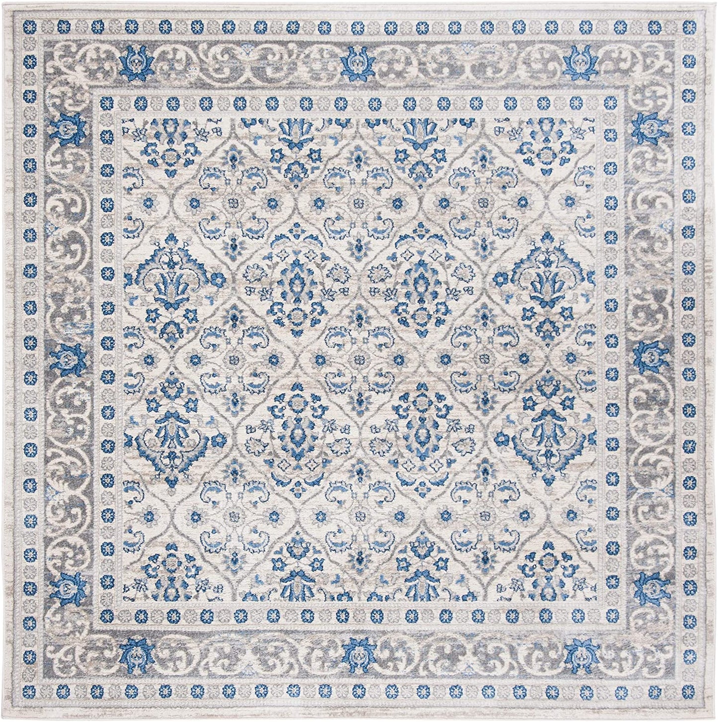Damask Trellis Soft Area Rug, Light Grey / Blue