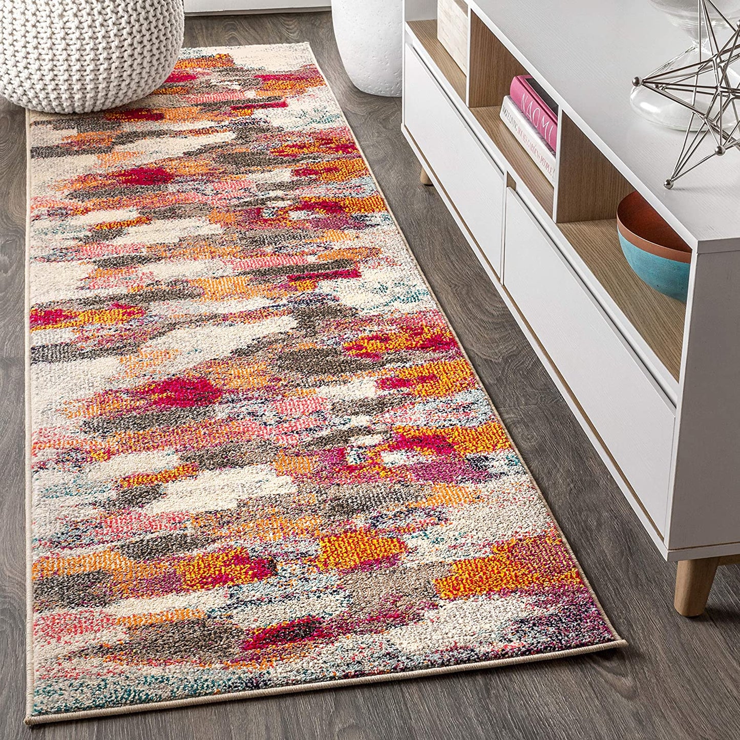 Contemporary POP Modern Abstract Brushstroke Cream/Pink Soft Area Rug
