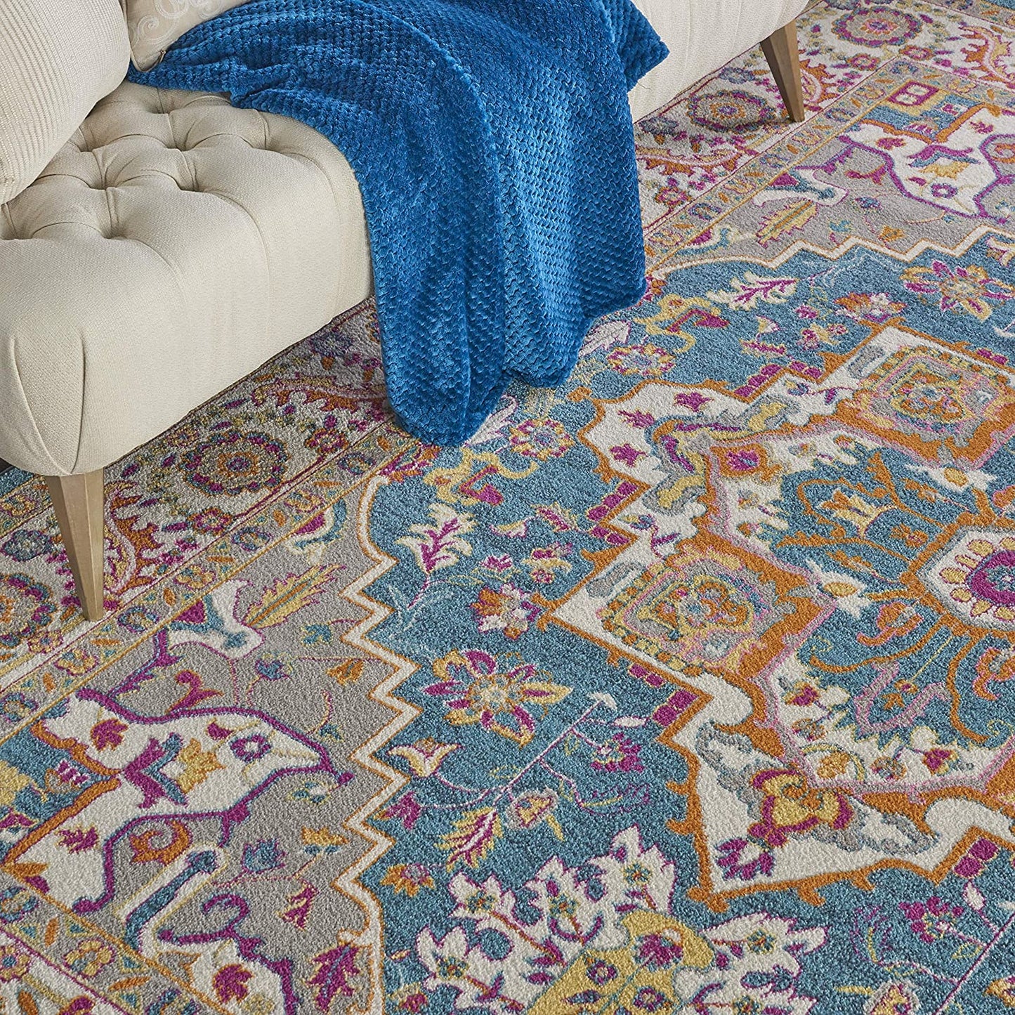 Persian Colorful Teal Multicolor Area Rug