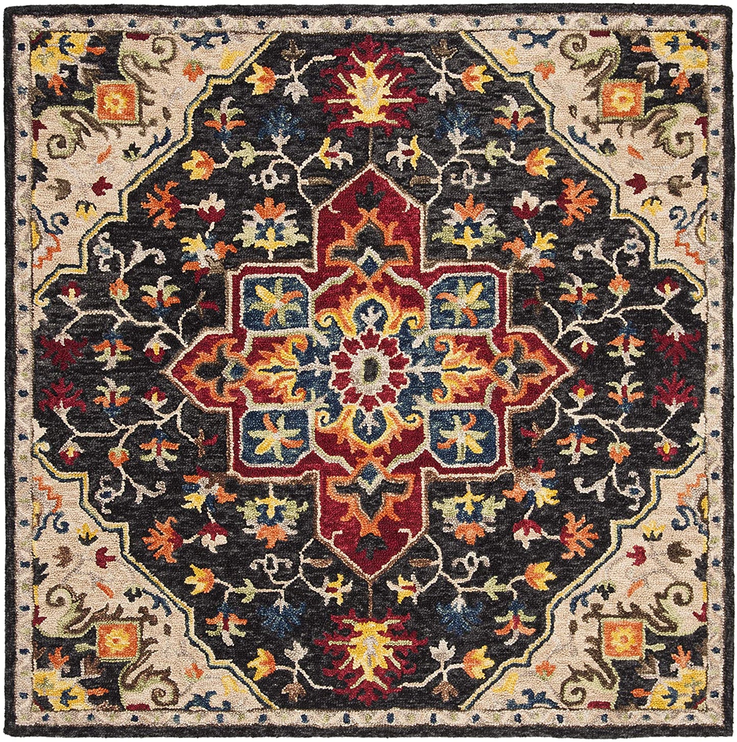 Aspen Collection Handmade Boho Wool Area Rug Charcoal / Cream
