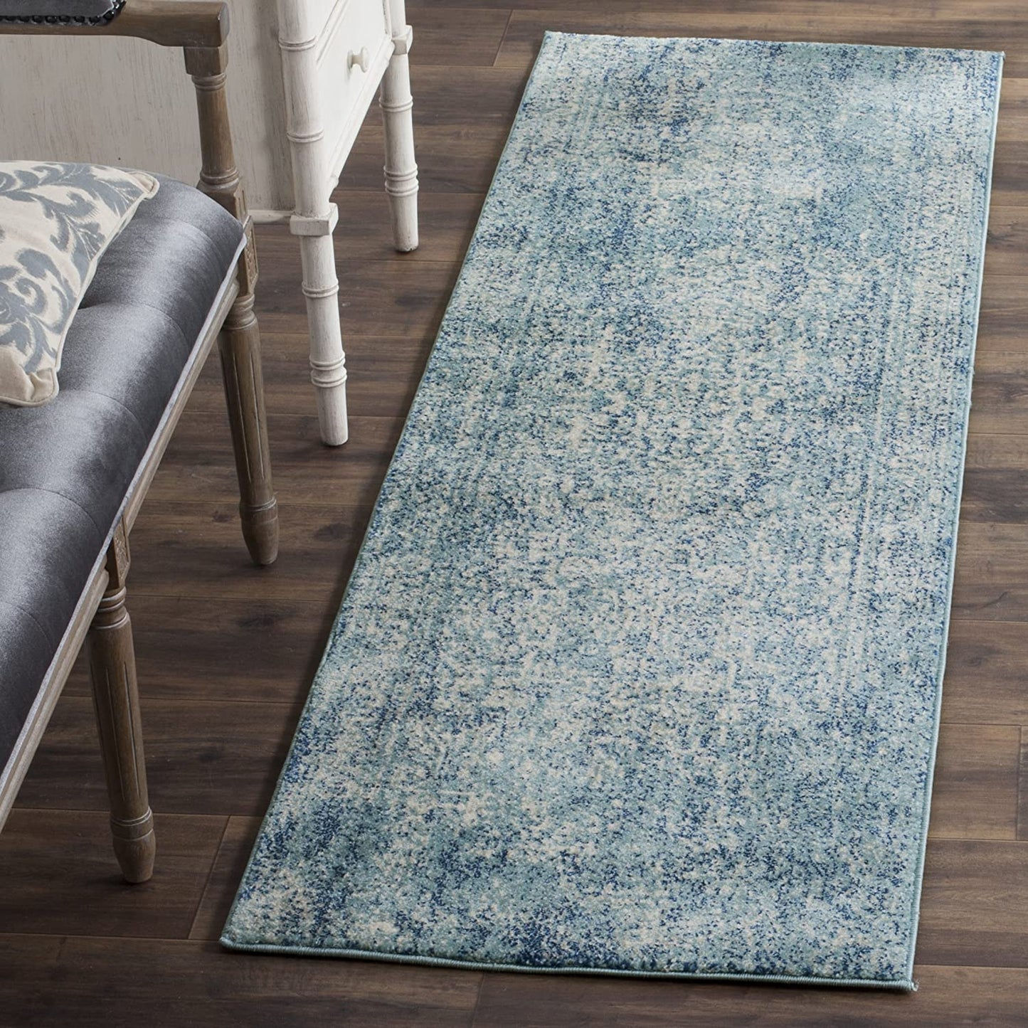 Vintage Oriental Blue and Ivory Soft Area Rug