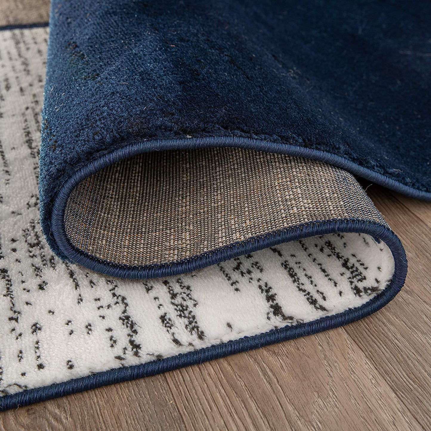 Box Pattern Navy Grey White Soft Area Rug