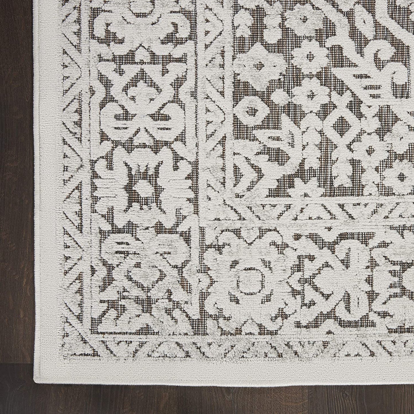Calobra Indoor/Outdoor Geometric Border Area Rug, Beige