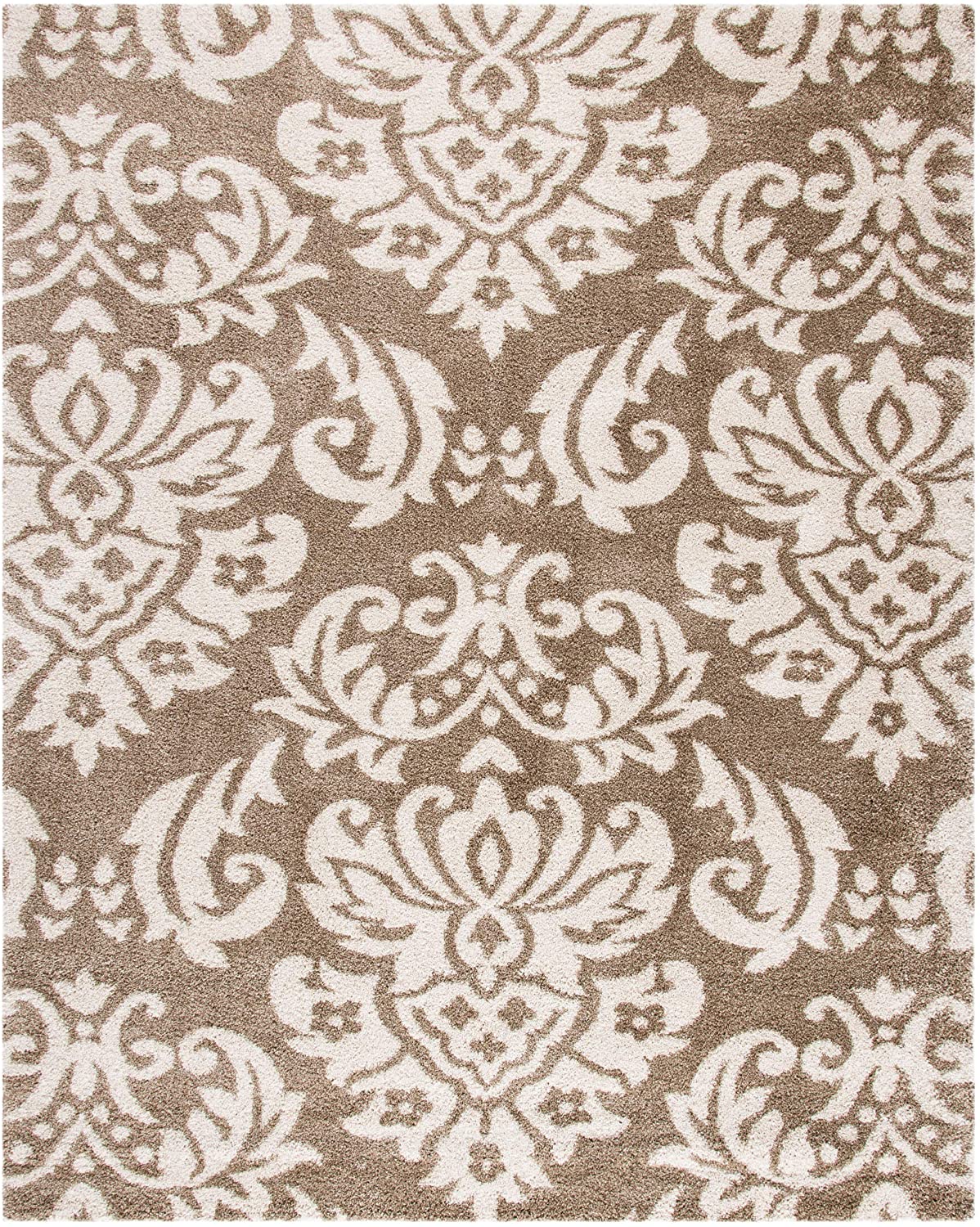 Damask Plush 1.2-inch Thick Area Shag Rug, Beige / Cream