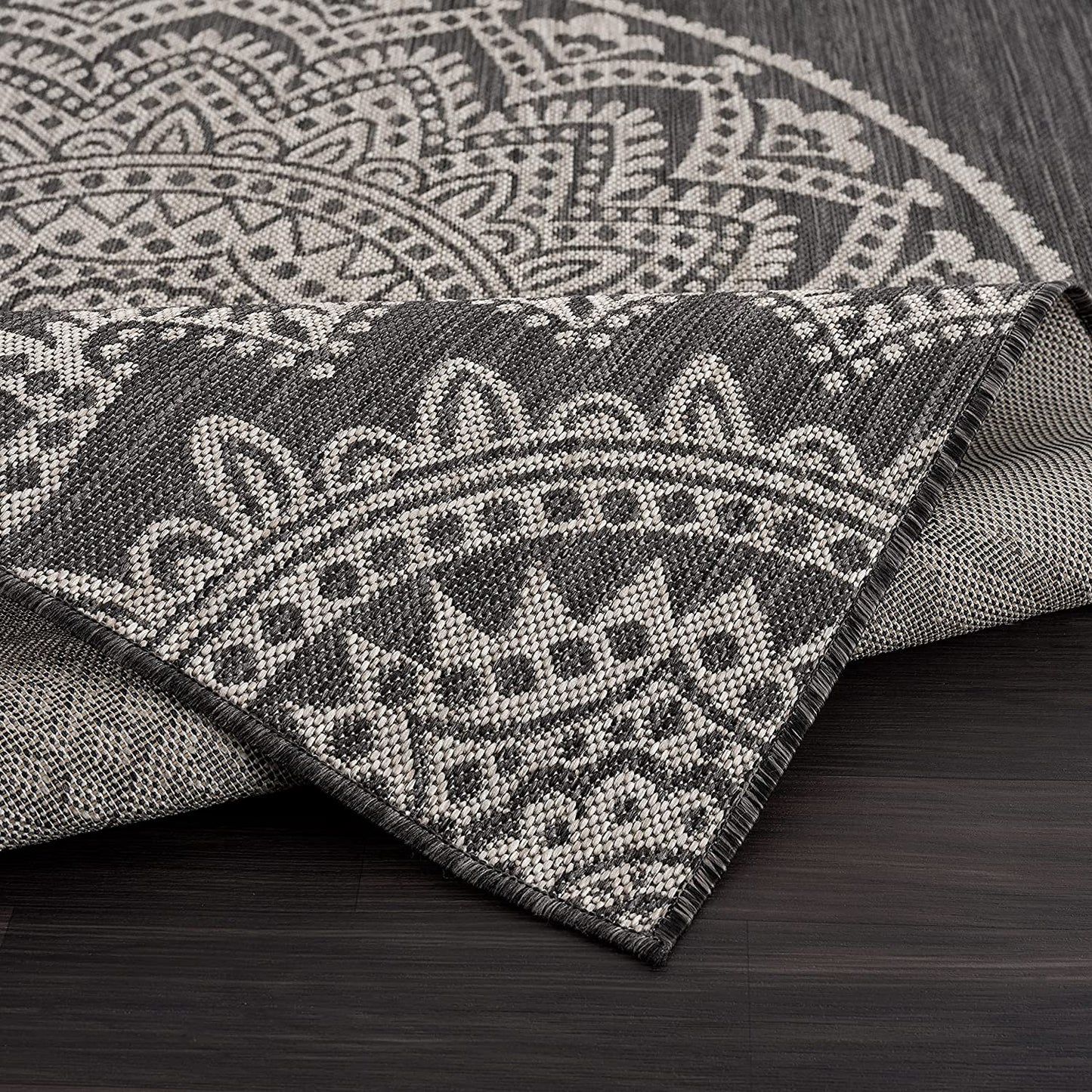 Modern Area Rugs for Indoor Outdoor Medallion - Dark Grey / Light Grey