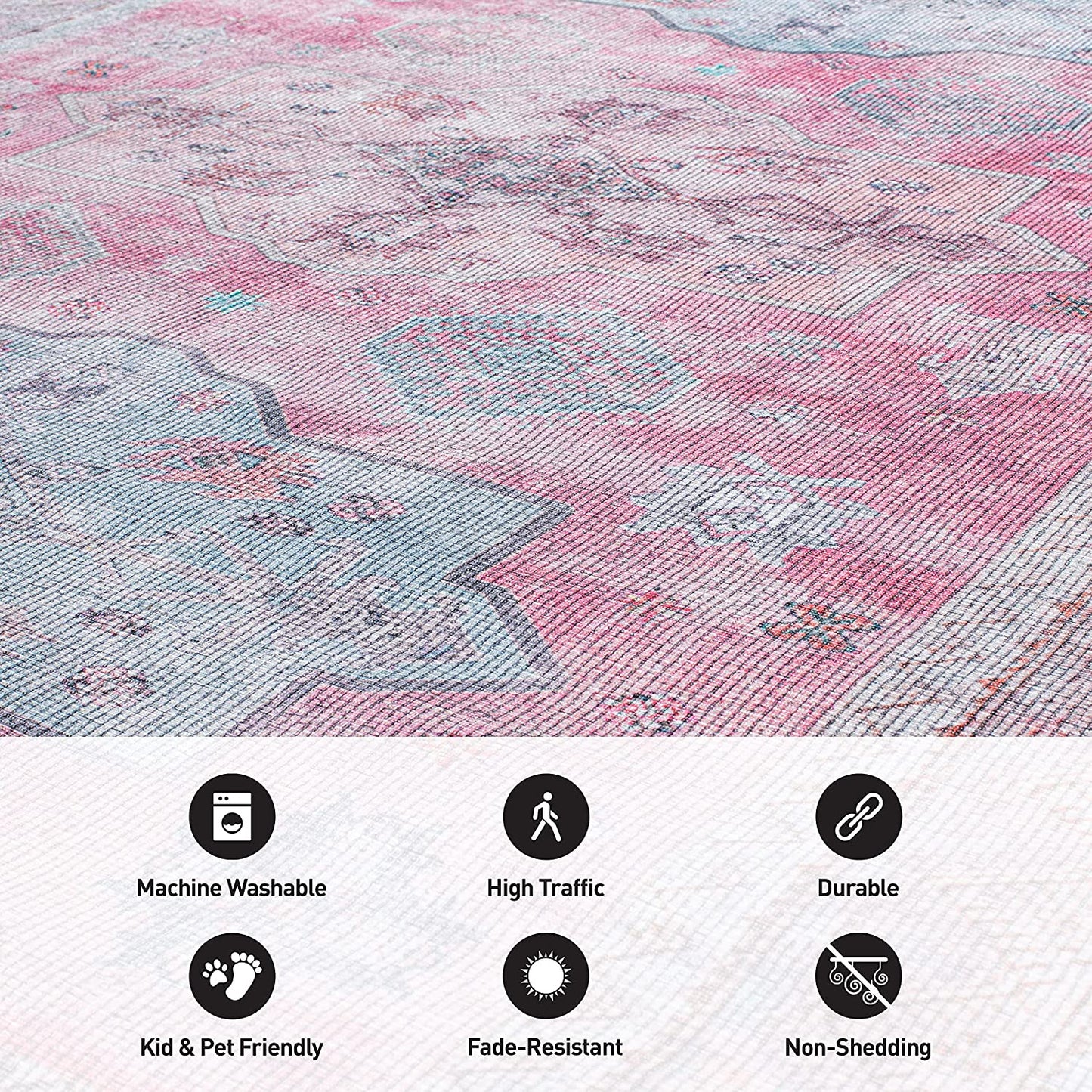 Distressed Transitional Bohemian Stain Resistant Flat Weave Eco Friendly Premium Recycled Machine Washable Area Rug 7'7"x9'6" Multi