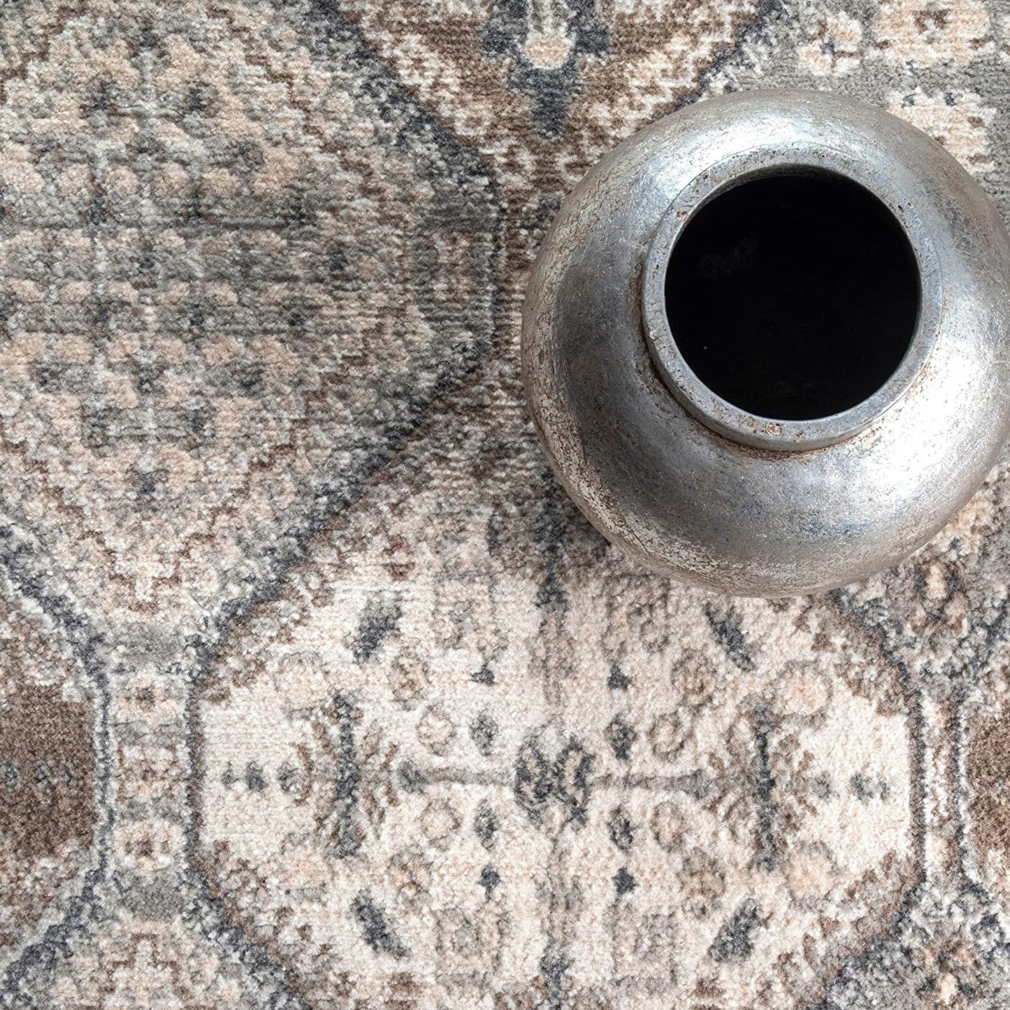 Becca Vintage Tile Area Rug, Oval, Grey