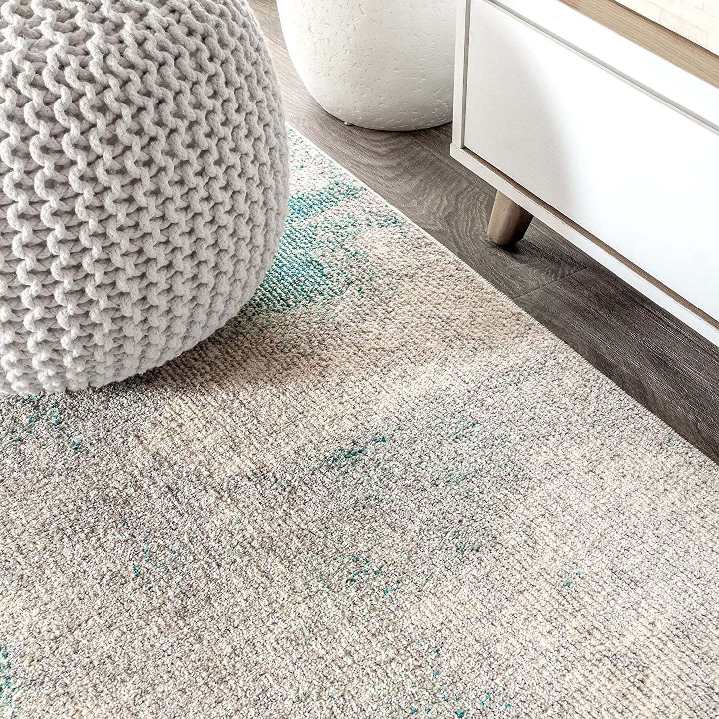 Contemporary Modern Abstract Vintage Area Rug Cream/Blue