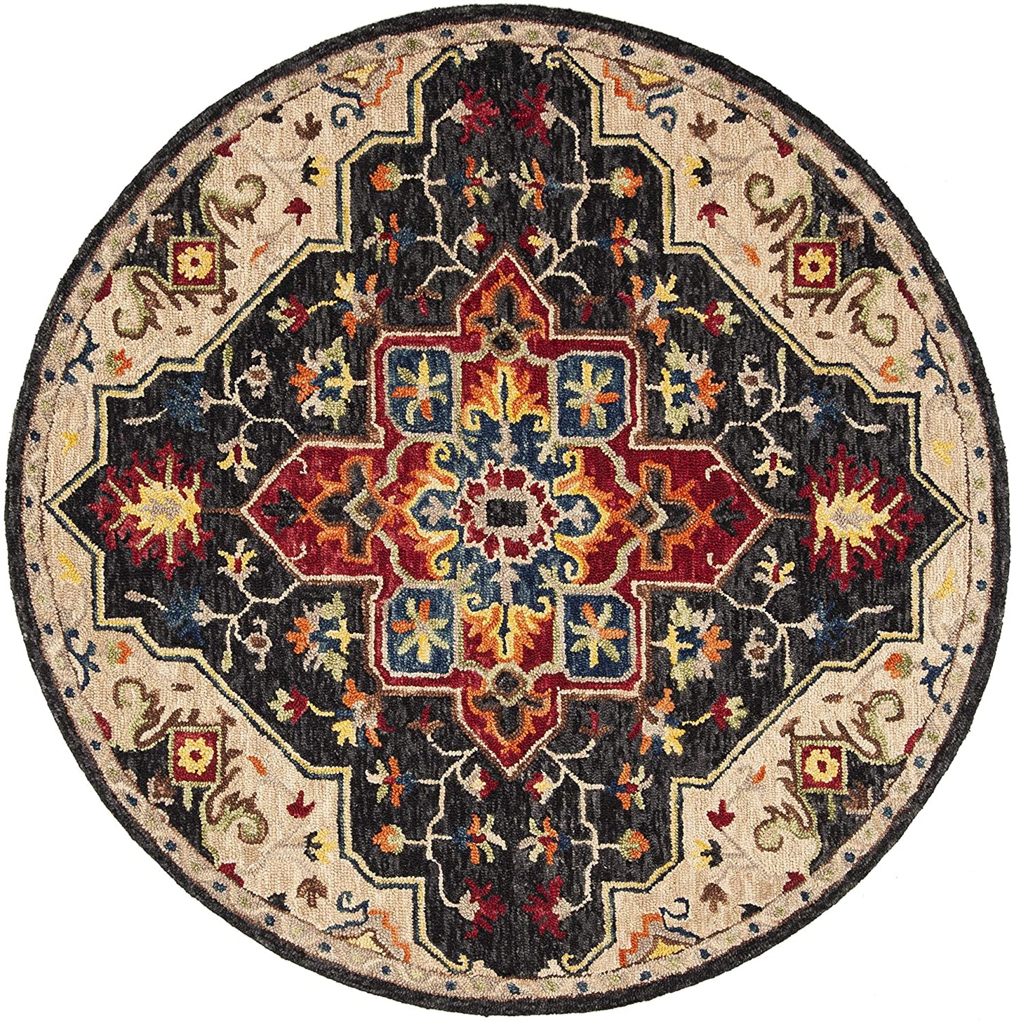 Aspen Collection Handmade Boho Wool Area Rug Charcoal / Cream