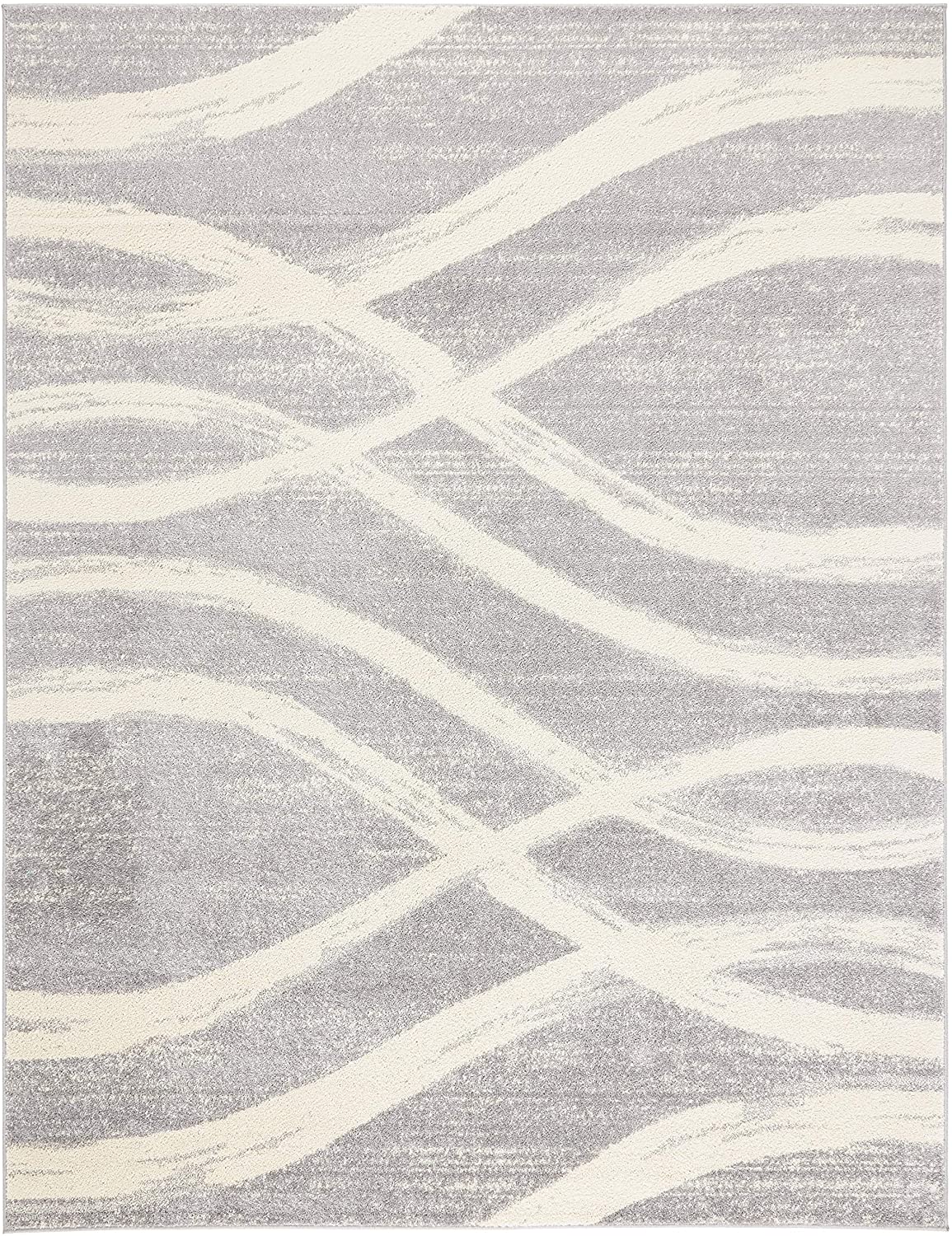 Modern Wave Distressed Soft Area Rug, Grey / Cream