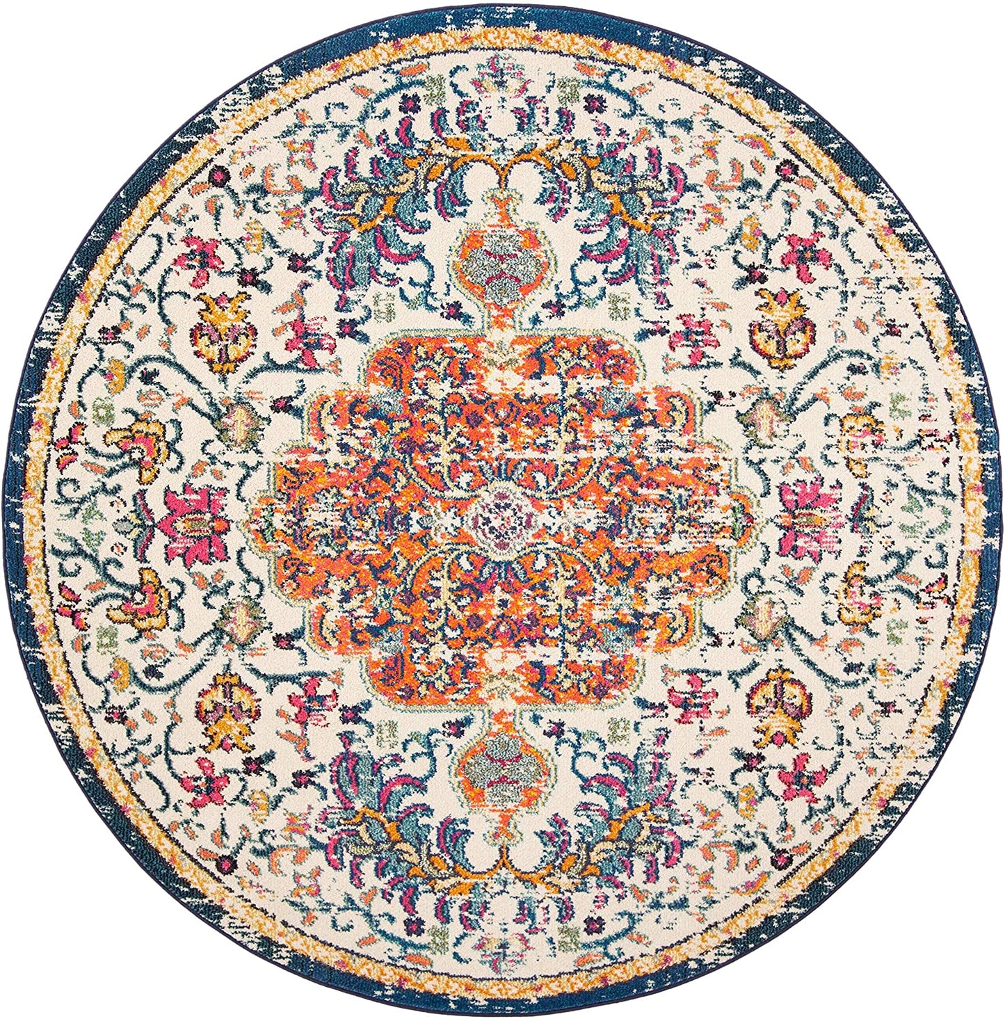 Boho Chic Vintage Medallion Distressed Area Rug Ivory/Orange